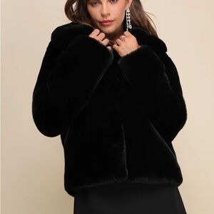 NWOT Regal Style Black Faux Fur Collared Coat